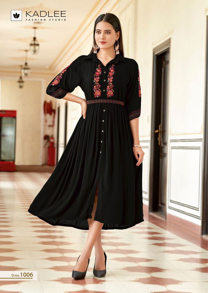 Aashmin By Kadlee Rayon Embroidered Designer Kurtis Wholesale Online
